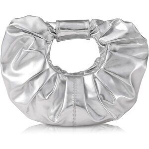 Women's Silver Polyurethane Buckle Stylish Designer Party Wedding Clutch